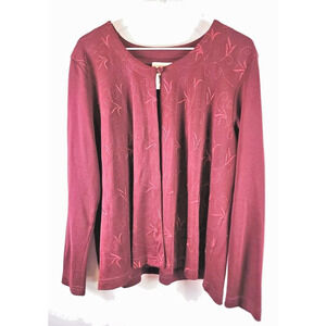 Coldwater Creek Sweater Womens Embossed Burgundy Long Sleeve Acrylic Cardigan